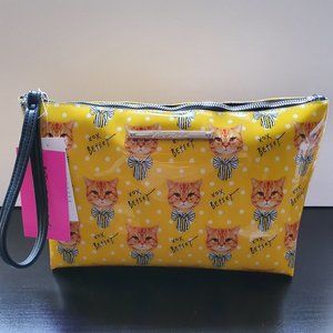 Betsey Johnson Cat In A Bow Wristlet / Makeup Bag